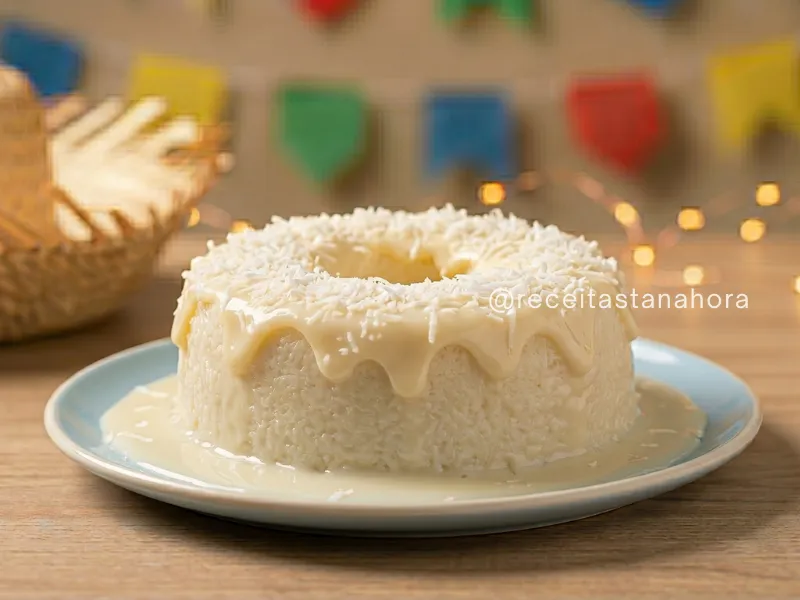 bolo gelado de tapioca cremoso com leite condensado e coco ralado típico de festa junina