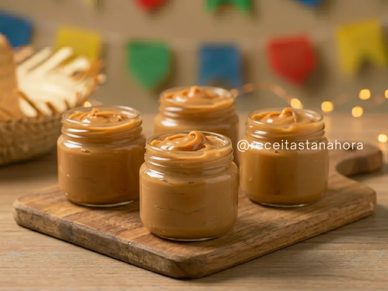 doce de leite caseiro cremoso em potes de vidro típico de festa junina