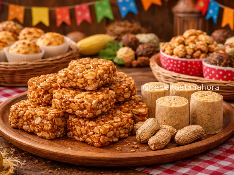 pé de moleque e paçoca em prato típico junino