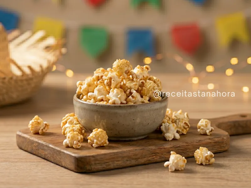 pipoca doce caramelada crocante em bowl típica de festa junina