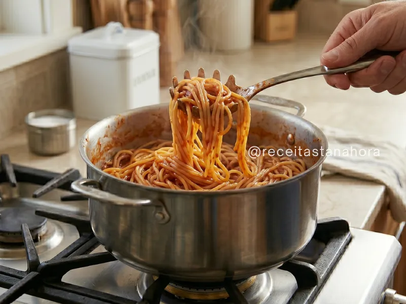 resultado de como cozinhar macarrão perfeito com molho bem incorporado