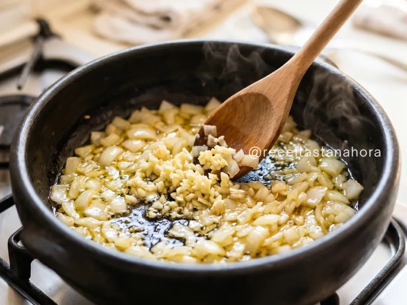 refogando cebola e alho no azeite para temperar feijão caseiro