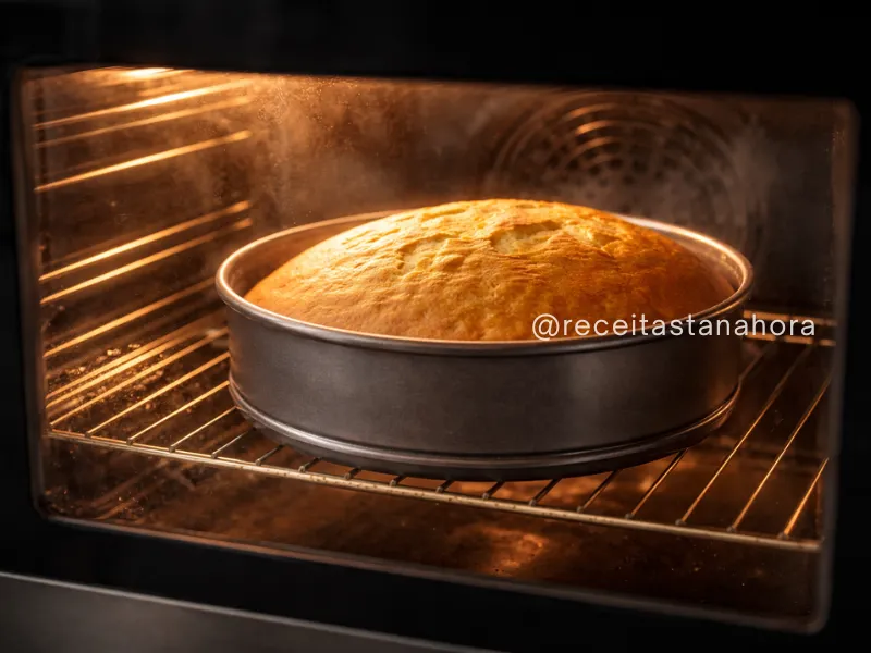 bolo assando e crescendo dentro do forno fechado durante o preparo