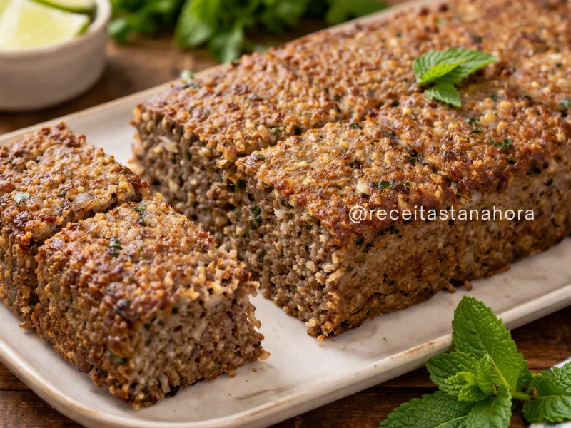 kibe assado com arroz, carne moída e ervas servido em pedaços