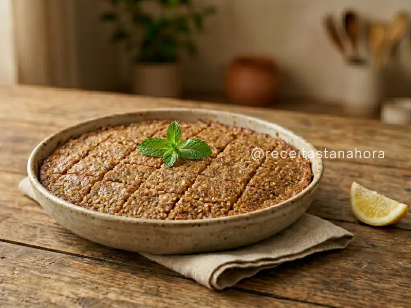 kibe de forno assado inteiro com cortes tradicionais e textura granulada servido em travessa rústica