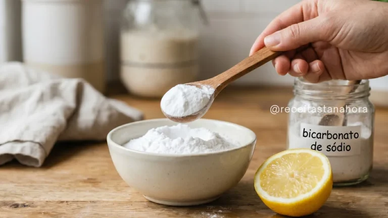 bicarbonato de sódio na cozinha com limão e utensílios mostrando diferentes usos no dia a dia
