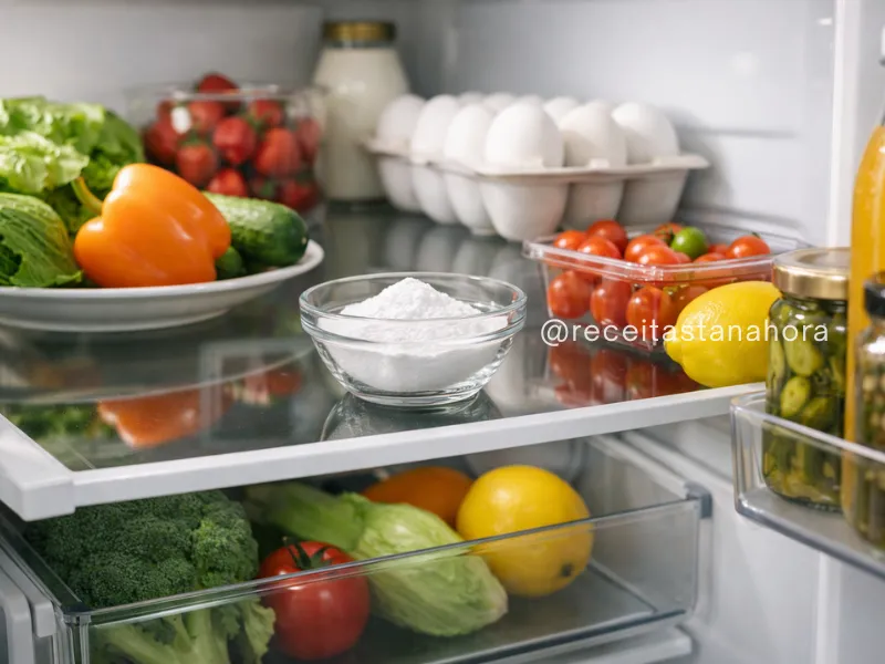bicarbonato em tigela dentro da geladeira ajudando a eliminar odores