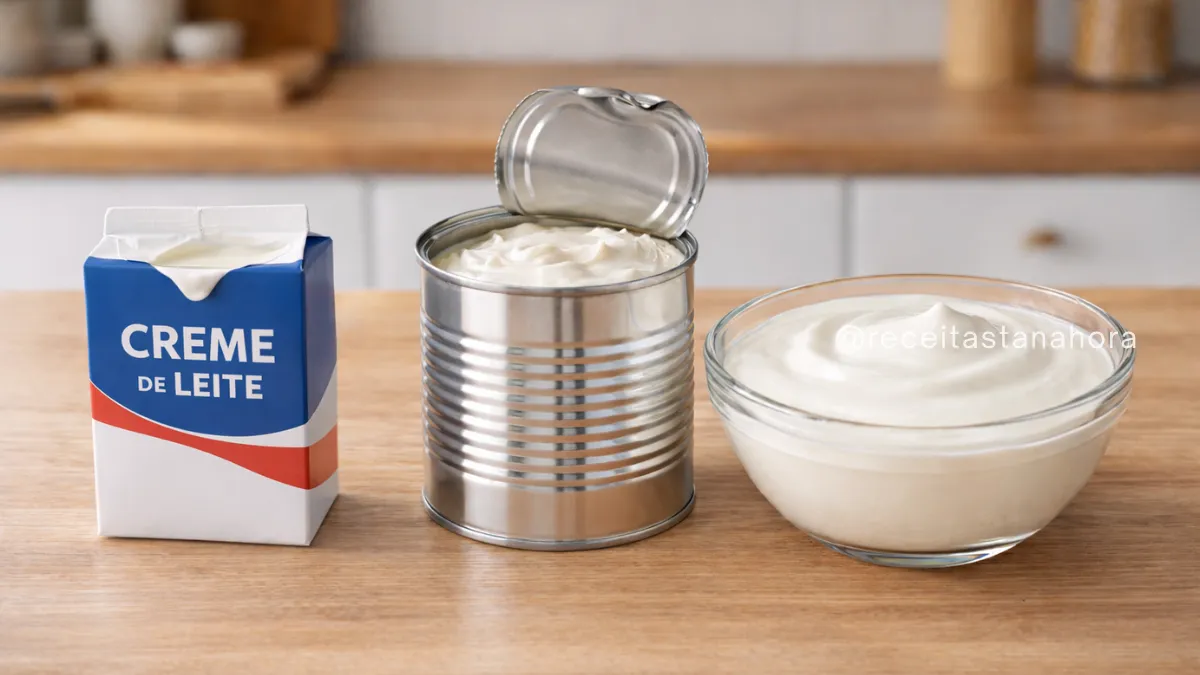 diferentes tipos de creme de leite como caixinha, lata e fresco