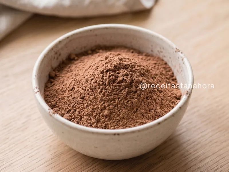 chocolate em pó em tigela mostrando textura mais clara e fina em comparação ao cacau em pó