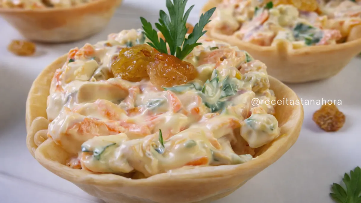 cestinha de tender com cream cheese servida na mesa