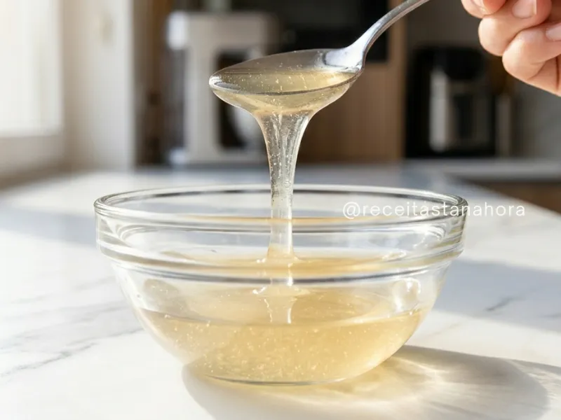 gelatina em pó dissolvida em estado líquido pronta para uso na receita