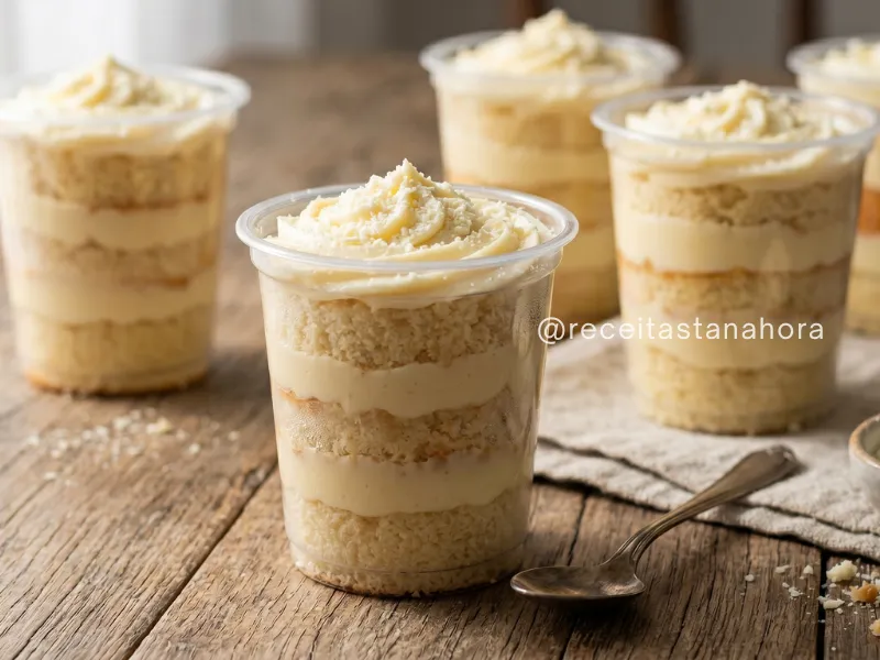bolo no pote caseiro de leite ninho com camadas de massa branca pronto para vender