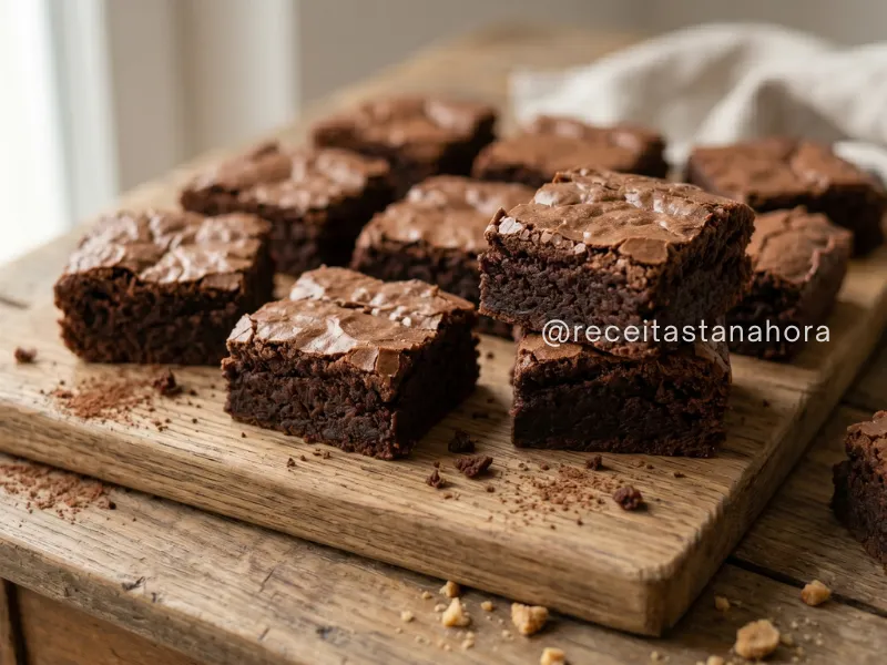 brownie caseiro cortado em quadrados com textura macia pronto para vender