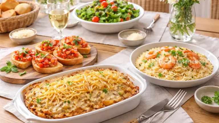 menu para almoço especial com entrada prato principal e sobremesa