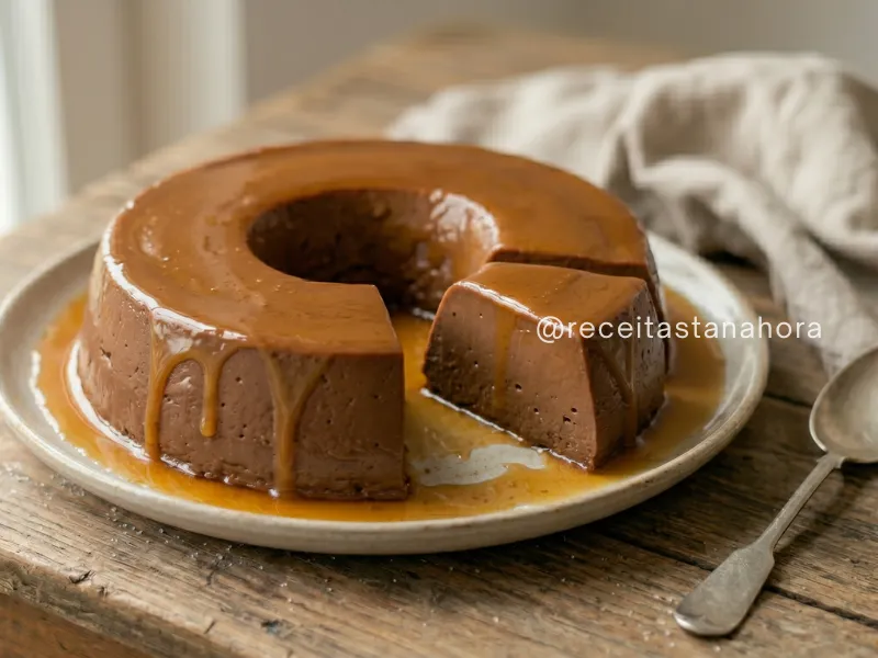 pudim de chocolate caseiro com calda caramelizada pronto para vender
