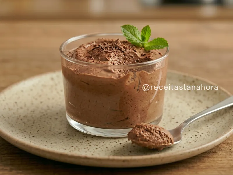 mousse aerado servido na taça com raspas de chocolate