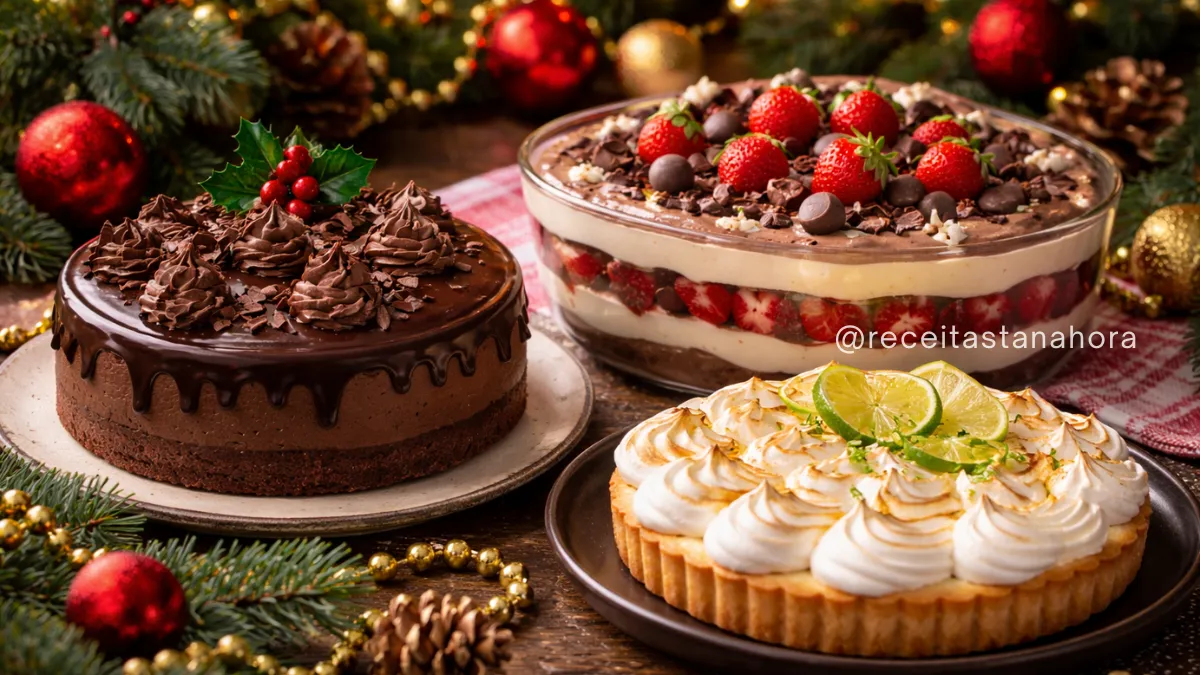 sobremesas de natal variadas na mesa decorada
