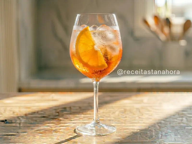 aperol spritz com laranja e gelo em taça de vinho refrescante