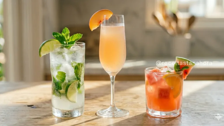 mesa com diversos drinks coloridos e refrescantes com frutas e gelo para o carnaval