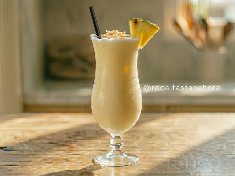 piña colada cremosa com abacaxi em taça tropical com gelo