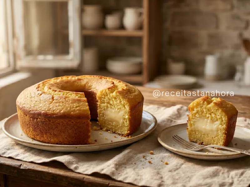 bolo de fubá cremoso com interior macio e textura úmida