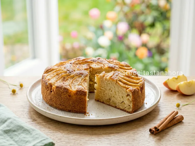 bolo de maçã com canela fofinho com fatia macia e pedaços de maçã