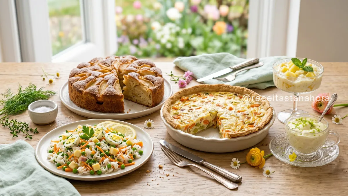 receitas de primavera com sobremesas leves, arroz colorido e quiche caseira