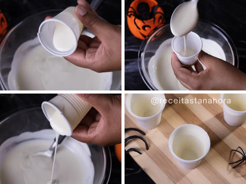 chocolate branco aplicado no copinho para formar a casca