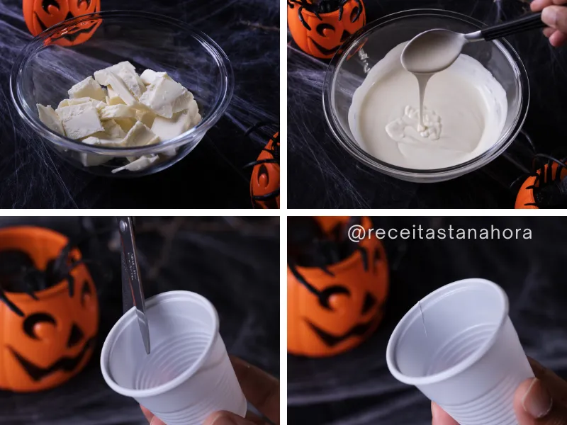 copo descartável preparado para moldar trufa de chocolate