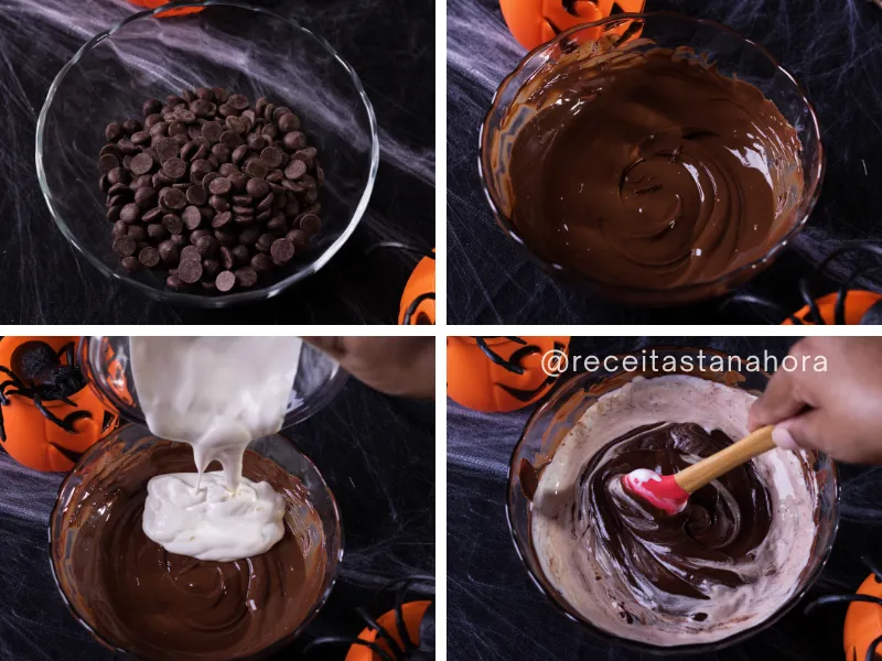 ganache de chocolate sendo preparado para recheio