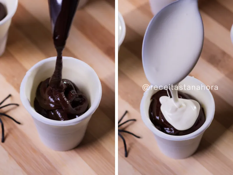 copinho preenchido com ganache de chocolate