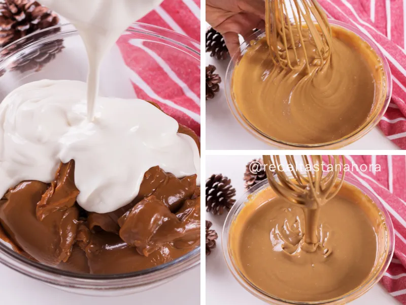 mistura de doce de leite com creme sendo preparada na tigela