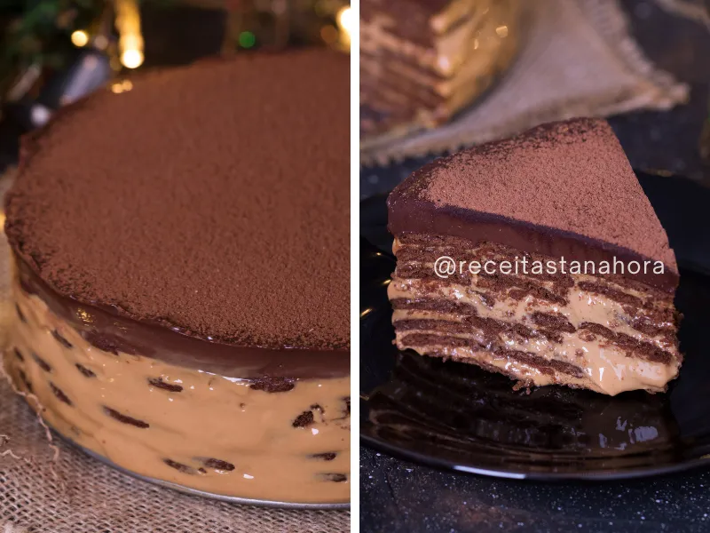 sobremesa finalizada com cobertura de chocolate pronta para servir