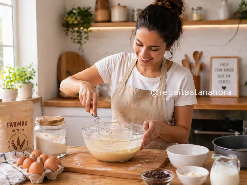 pessoa preparando massa de bolo caseiro na cozinha