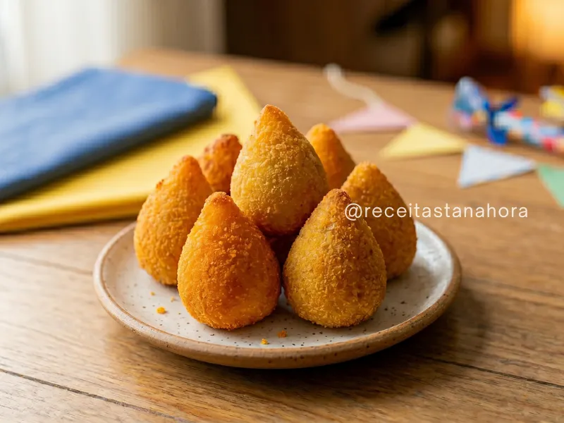 coxinhas de frango douradas e crocantes típicas de festa infantil