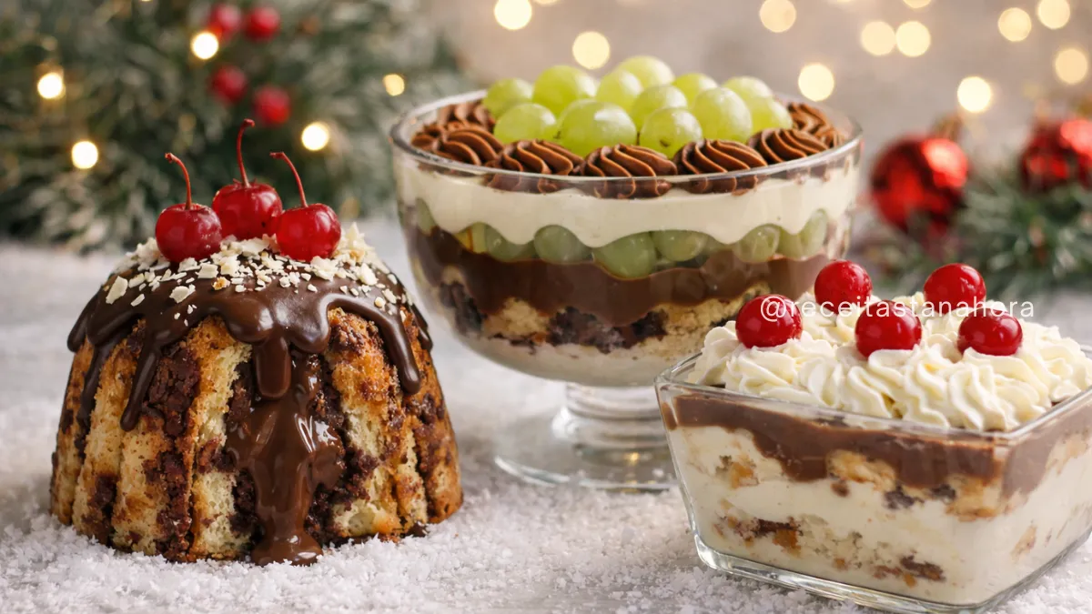 sobremesas geladas de natal em mesa decorada