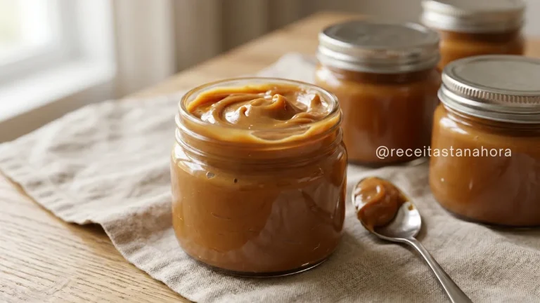 doce de leite caseiro cremoso em potes de vidro com textura suave e colher ao lado