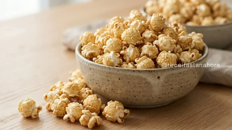 pipoca caramelada crocante em bowl com textura leve e dourada pronta para servir