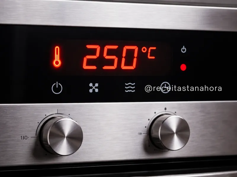 painel digital do forno mostrando temperatura alta de 250 graus incorreta para bolo