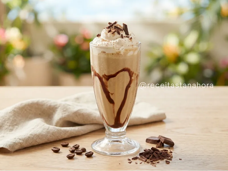 milk-shake de cappuccino cremoso com chantilly e raspas de chocolate para o verão